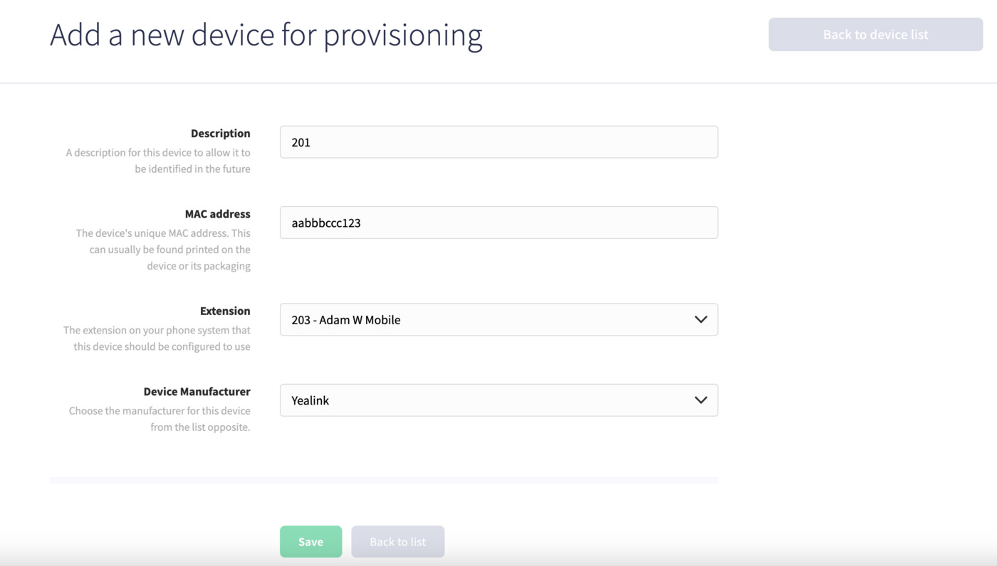 Adding a device for provisioning in the Dial 9 Portal