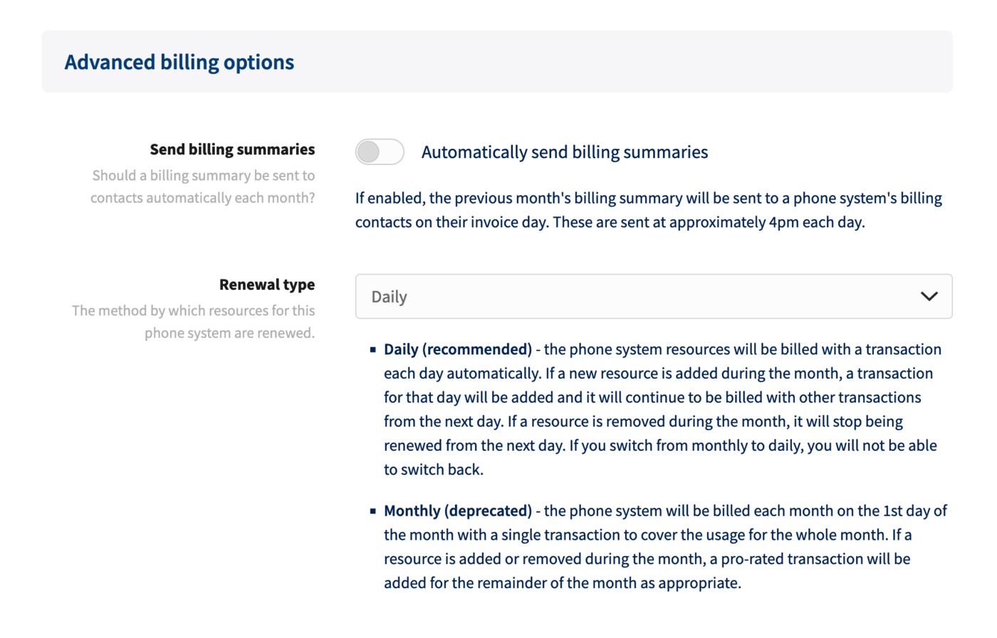 Advanced billing options