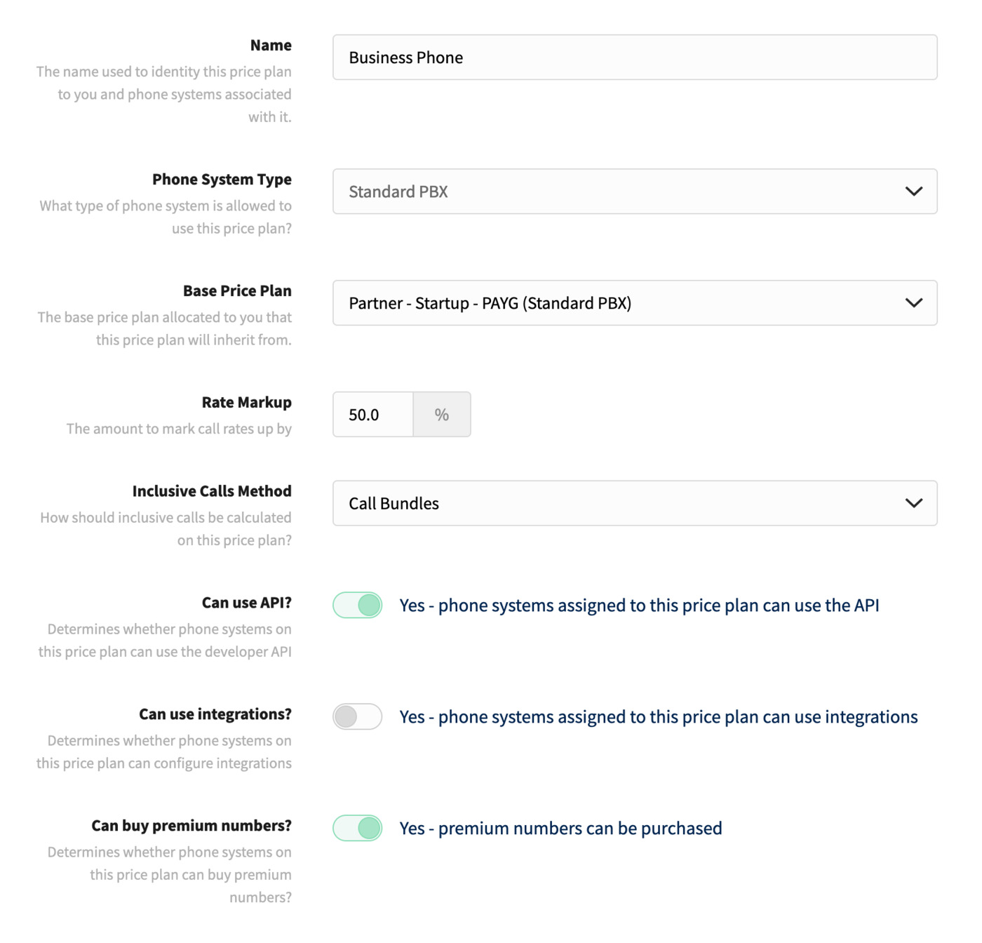 Price plan - general settings