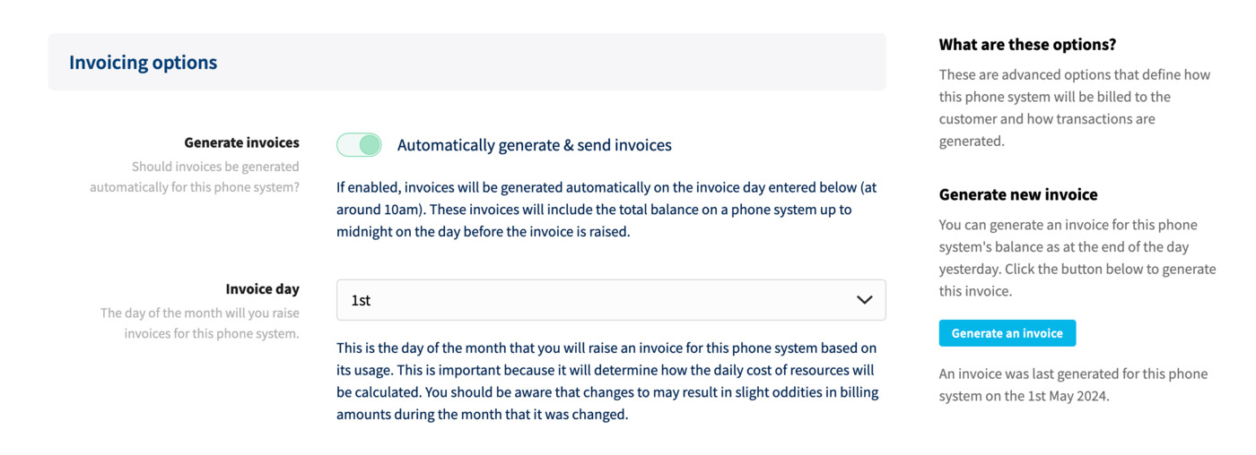 Invoicing options