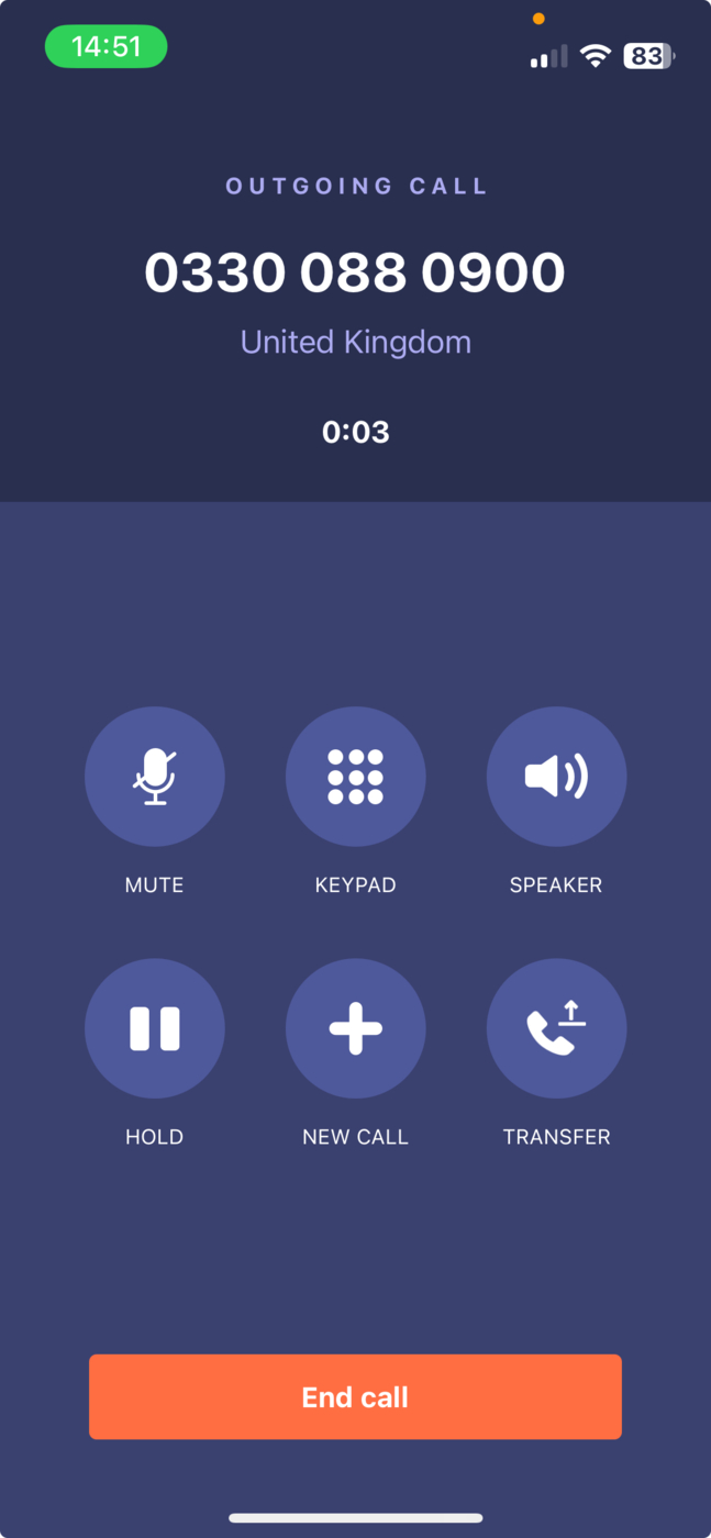 Dial 9 Phone - call screen